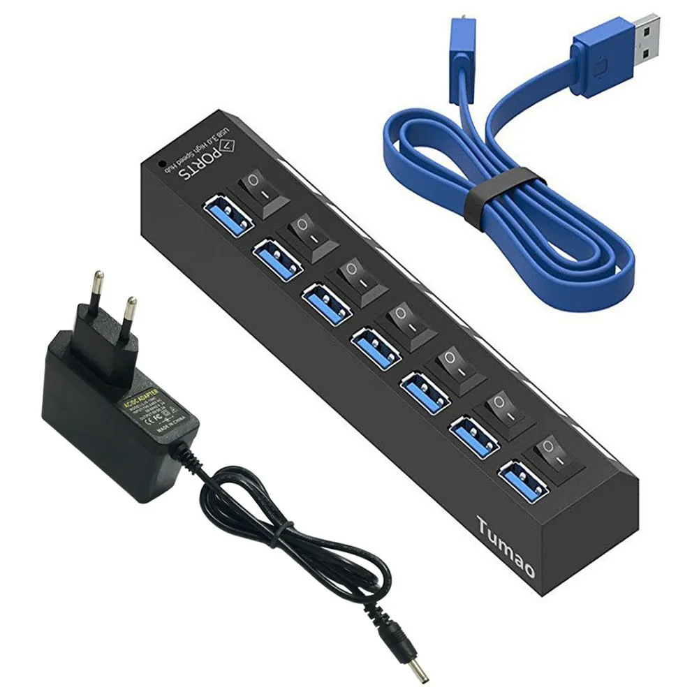 Multi Ports USB HUB 3.0 4/7 Ports Portable Super Speed 5Gbps Multiple USB Port Expander with Switches Power Adapter For PC