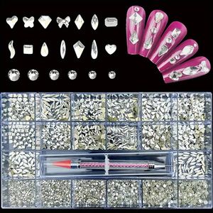 Multi -vormige Clear Nail Art Rhinestones Kit - Flatback Crystal edelsteen voor acrylnagels, 3D Nail Art Charms Nail Accessories met Tweezer en Wax Pen, voor nagelvaartuigen