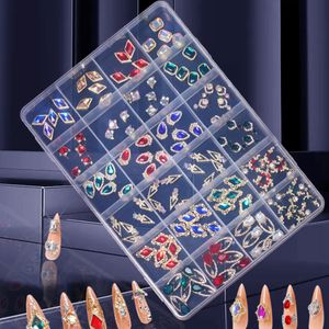 Décorations Nail Art multi-formes en diamant, 24 grilles colorées AB strass, bijoux métalliques pour la beauté des ongles, artisanat DIY