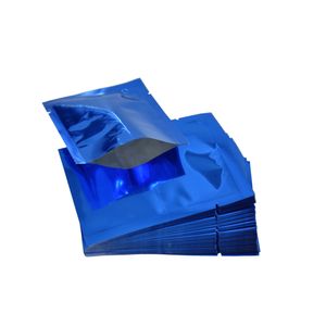 Multi-tamaño 200 unids / lote Azul Tipo plano Mylar Paquete Bolsas Bolsas de vacío a prueba de agua Café en polvo Sellado térmico Bolsa de almacenamiento con muesca de rasgado