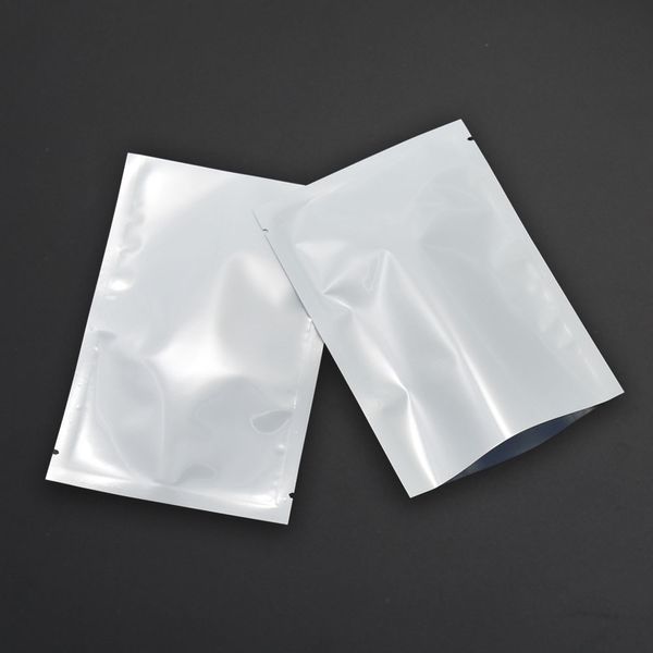 Multi-tamaño 200 unids/lote papel de aluminio blanco plano abierto superior bolsa de almacenamiento de alimentos al vacío perfumado té café termosellable bolsas de paquete Mylar