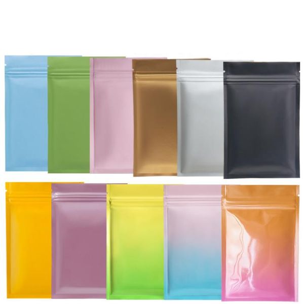 Sacs d'emballage à fermeture à glissière en aluminium multi-taille mat refermable Mylar Foil Fermeture en aluminium-Foil Food Storage Pouch Foil Baggies pour café thé SN6191