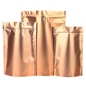 Sacs d'emballage de café et de thé debout en or Rose multi-tailles, fermeture à glissière refermable, sac d'emballage électrique pour grains, joint sur 3 côtés, logo d'une couleur pouvant être dessus