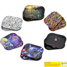 Multi Rooking Metal Rolling Tray met magnetisch deksel Cartoon Tabak Tin Plaat W Cover voor droge kruidenwerkingsrollenbladen Opslag