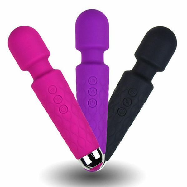 Masajeador de varita de silicona de varias velocidades, vibrador de cuerpo completo, mágico, resistente al agua, recargable por USB