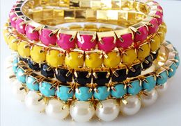 Multi Strand Resin Stone kleurrijke edelsteen Pearl stretch statement neon armbanden