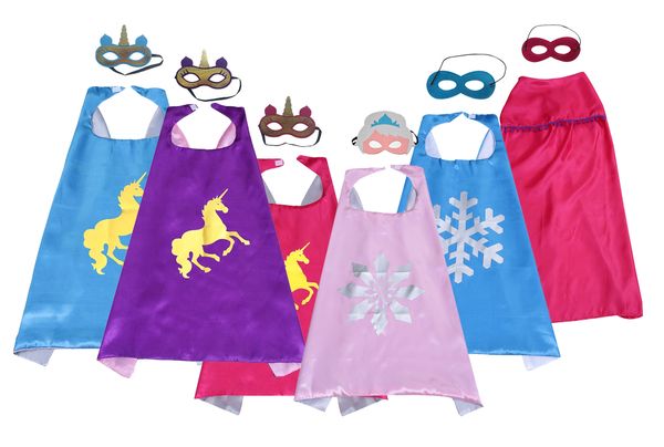 Multi-style double couche Licorne Superhero Cape et masque ensemble 70 * 70CM enfants Enfants Satin Déguisements Halloween cosplay costumes Party favours