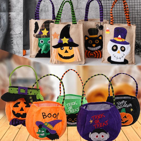 Sac à bonbons multi-styles pour enfants Sacs à bonbons Happy Halloween Fournitures de fête Trick or Treat Sack Sacs Smile Pumpkin Bag Funny Cute Candy Sac à main