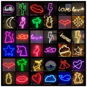Multi Styles Neon Sign kleurrijke regenboog LED Night Lights for Room Home Party Wedding Decoratie Tafellamp aangedreven door USB274O