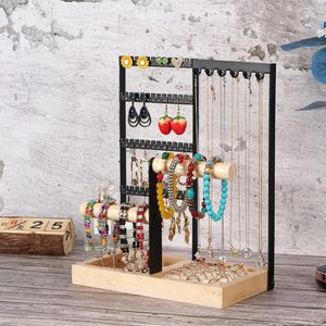 Multi-tier sieraden Organisator Stand met houten lade kettingen oorbellen armbanden ringen sieraden display stand plank