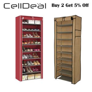 Étagère à chaussures de stockage empilable en acier portable à plusieurs niveaux anti-poussière Tissus non tissés Armoire Organisateur Chaussures Rack Stockage de chaussures 210609