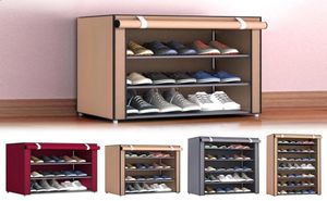 Multi niveaux anti-poussière Portable en acier empilable stockage non-tissé tissu chaussures supports organisateur placard maison support étagère armoire 207827792