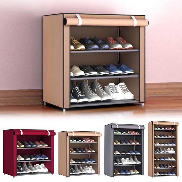 Multi-niveaux anti-poussière en acier portable stockage empilable non-tissé tissu chaussures stands organisateur placard maison support étagère armoire x0803