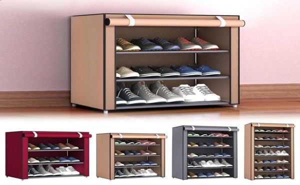 Multi niveaux anti-poussière Portable en acier empilable stockage non-tissé tissu chaussures supports organisateur placard maison support étagère armoire 207827792