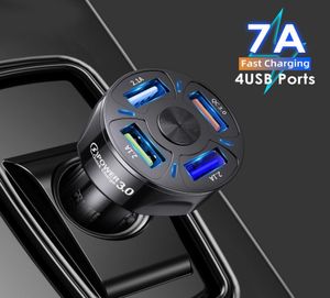 Multi-USB-autolader met 48W Quick 7A Mini snel opladen QC30 4 poorten voor iPhone 12 Xiaomi Huawei mobiele telefoonadapter Android2430329