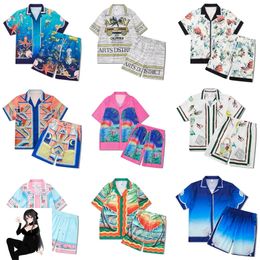 Multi -versies patroon dunne stof shortpant short shirt set mannen dames Hawaii strand vakantie surf pak 240426