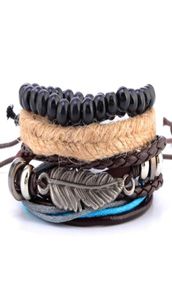 Multibunddle set armband handgemaakt lederen handwerk houten kraal weven kralen armband mannen en vrouwen heren charm2499080