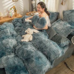 Multico housse de couette hiver lit chaud en peluche velours ensemble de literie laine cachemire vison polaire housse de couette taie d'oreiller filles princesse 240111