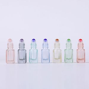 Bouteille à roulettes multicolore de 3ml, 1200 pièces/lot, avec perle de verre colorée et capuchon en plastique noir