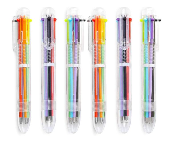 Stylos à bille multicolores 0,5 mm 6-en-1 Instrument d'écriture rétractable Papeterie Prix étudiants Baril transparent pour fournitures scolaires de bureau Cadeau festif