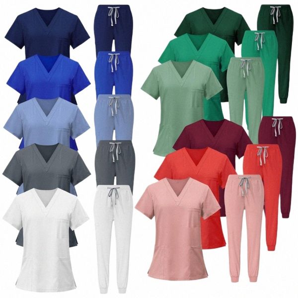 multicolore esthéticienne laboratoire vêtements de travail couleur unie beauté Sal uniformes de soins infirmiers clinique pour animaux de compagnie gommages uniformes vêtements de travail en gros c158 #