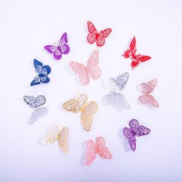 Multicolore Papillon Décoration Murale Fête Amovible Autocollants Décoration Murale Chambre Murale Métallique Enfants Chambre Pépinière Classe Mariage Anniversaire Gâteau Décorations 12 pcs