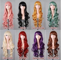 Perruque de cheveux synthétiques multicolores bon marché pour femmes, perruques de Cosplay ondulées de 80cm de long, résistantes à la chaleur, pour fête d'halloween et boîte de nuit