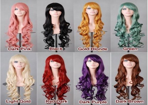 Multicolor Barato Mujeres Peluca de Pelo Sintético Moda Anime Pelo Resistente Al Calor 80 cm Largo Ondulado Cosplay Pelucas para la Fiesta de Halloween Nightc5120292