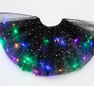 Multicolor schattige kinderen LED -jurk met lichten Star Sequin Tutu rok gezwollen lichtgirls jurken voor podiumprestaties en feest