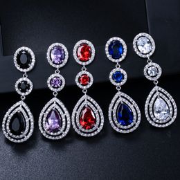 Multicolor Dangle Earring Designer voor vrouw Long White Red Ruby Blue Sapphire Purple Zirconia Silver Diamond oorbellen Zuid -Amerikaanse bruiloft verloving Sieraden
