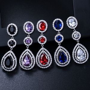 concepteur de boucle d'oreille pendante multicolore pour femme long blanc rouge rubis bleu saphir violet zircone argent boucles d'oreilles diamant bijoux de fiançailles de mariage sud-américain