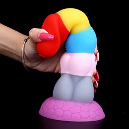 Gode multicolore pour gode réaliste anal avec ventouse massage point G plug anal énorme gode dragon femelle jouets sexuels colorés L230518