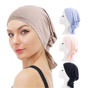 Casquettes de fond élastiques multicolores Accessoires pour cheveux Modal Coton Couleur unie Casquette de chimiothérapie Hijabs musulmans Turban Chapeau Headwrap