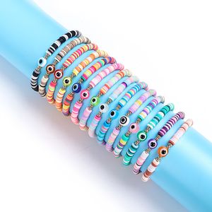 Ensemble de Bracelet multicolore mauvais œil bijoux de plage d'été Bracelets élastiques en disque d'argile polymère souple pour femme