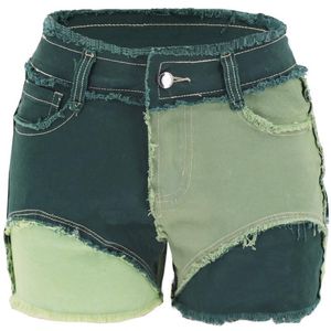 Pantalones cortos de mezclilla de cintura media de moda multicolor, pantalones vaqueros peludos con costuras ajustadas, pantalones de mujer