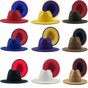 Multicolor Fedora Men's Jazz Hat Cowboy Hat Heren en Dames dubbelzijdige kleuren Cap Cashmere File Caps Topper DE585