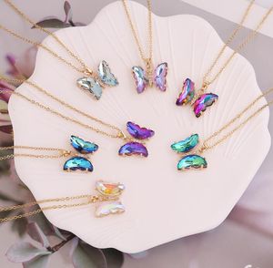 Collier pendentif papillon dégradé multicolore chaîne en acier inoxydable bijoux cristal charme papillon colliers pour femmes