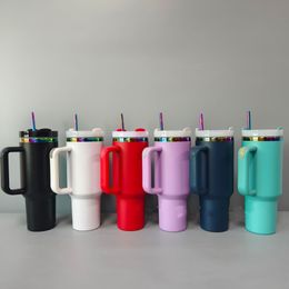Multicolor H2.0 40 oz arc-en-ciel plaqué en poudre en revêtement en poudre BPA BPA en acier inoxydable gratuit tasse de voyage holographique avec des pailles en acier inoxydable et de paille pour la gravure laser