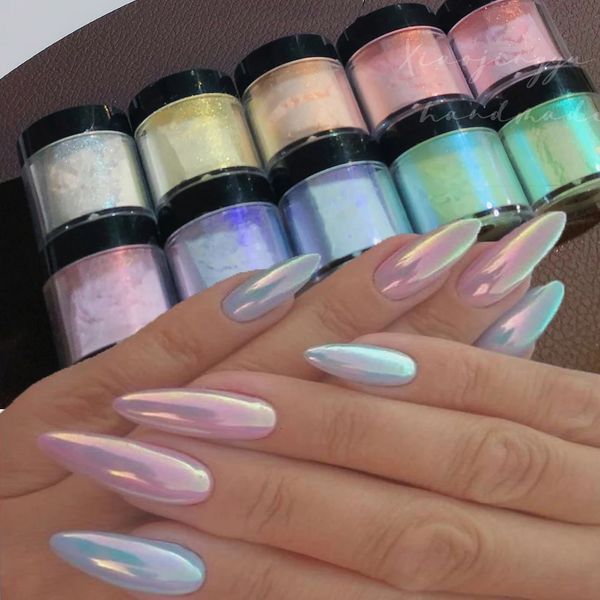 Multicolore holographique néon scintillant paillettes glace Muscle Aurora poudre de pigment pour ongles Fine Chrome frottant la poussière miroir vernis Decorat 240109