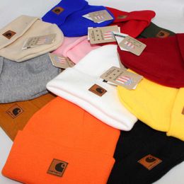 Chapeau tricoté avec étiquette en cuir multicolore, outillage, chapeau en laine ancienne, marque de mode pour hommes et femmes, chapeau froid, curl, chapeau de Ski chaud