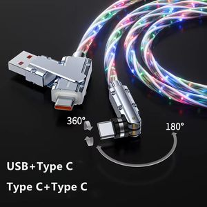 Câble USB C de charge rapide lumineux multicolore 120w 540 Rotation Type C à Type C Câble de charge rapide Super chargeur Cordon pour Xiaomi Samsung S24 Google