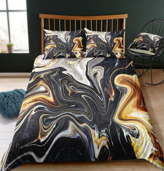 Ensemble de literie en marbre multicolore King Size 3D HOVET COUVERTURE REWER TEXTILE IMPRESSION PRIMÉ SEUX LED DOUBLE AVEC LACOUR 3PCS27938970916