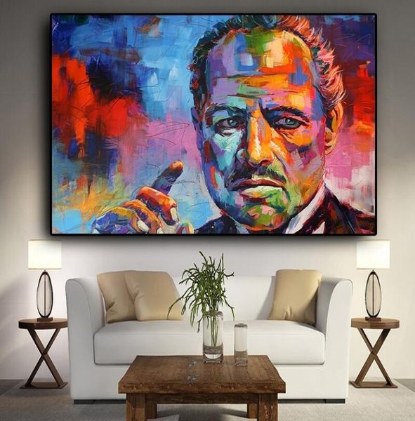 Pintura en lienzo de Marlon Brando multicolor, carteles e impresiones de estrellas de cine famosas, retrato abstracto, imagen artística de pared para sala de estar H8074812