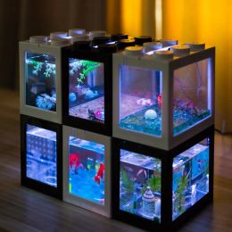 Multicolor Mini Fish Tank Reptile Pet Seawe Landscape Box Building Block Aquarium Home Office Tea Tafel Decoratie