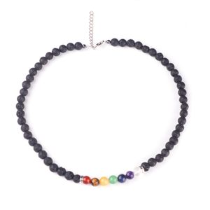 Collier de pierre naturelle multicolore Lava Stone Rainbow Yogo 7 Chakra Amethyst Colliers Amulet Bijoux Gabillement 4595