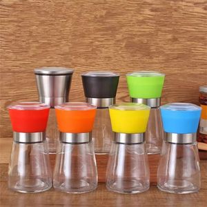 Multicolor peper molen Hand Krank Zwarte peper Grinders keukengerei glazen grinder shake fles zoutcontainer kruiden pot jar molens