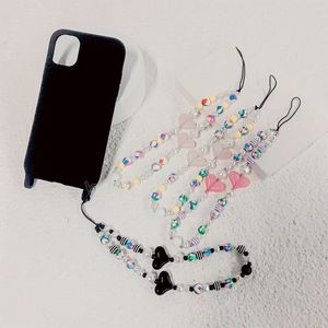 Chaîne de téléphone multicolore à la main sangle lanière perles amour coeur charme Anti-perte corde pour femmes porte-clés accessoires de mode bijoux