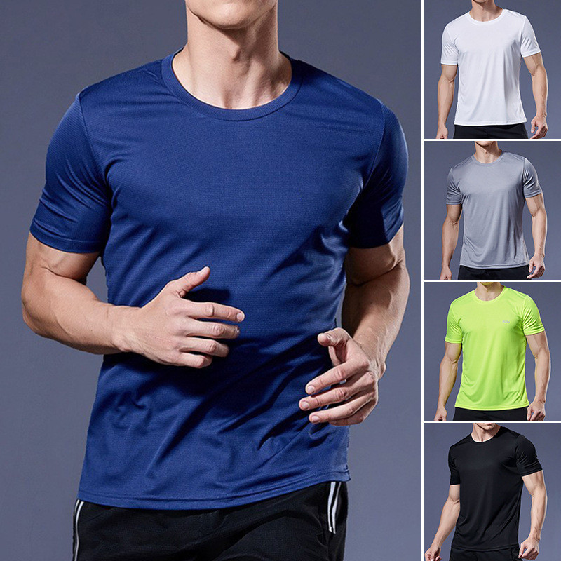 T-shirt sportiva da corsa a maniche corte multicolore ad asciugatura rapida Maglie da palestra Camicie da fitness Scarpe da ginnastica T-shirt da corsa Abbigliamento sportivo traspirante da uomo