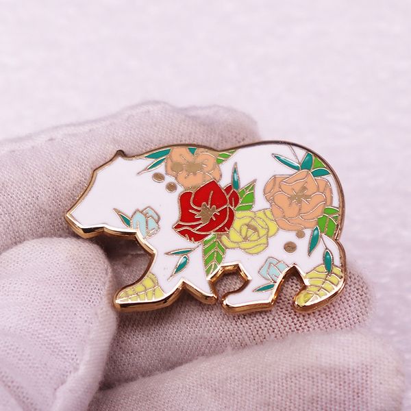 Multicolor rojo verde flor metal pin hebilla naturaleza paisaje oso broche lindo arte joyería insignia vacaciones regalo mochila decoración moda chica ba15 C23