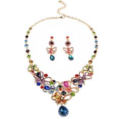 Régiles multicolores Colliers en cristal autrichien Luxe Boucles d'oreilles en cristal Ensemble de bijoux indiens de bijoux de mariage turcs 332y9576239